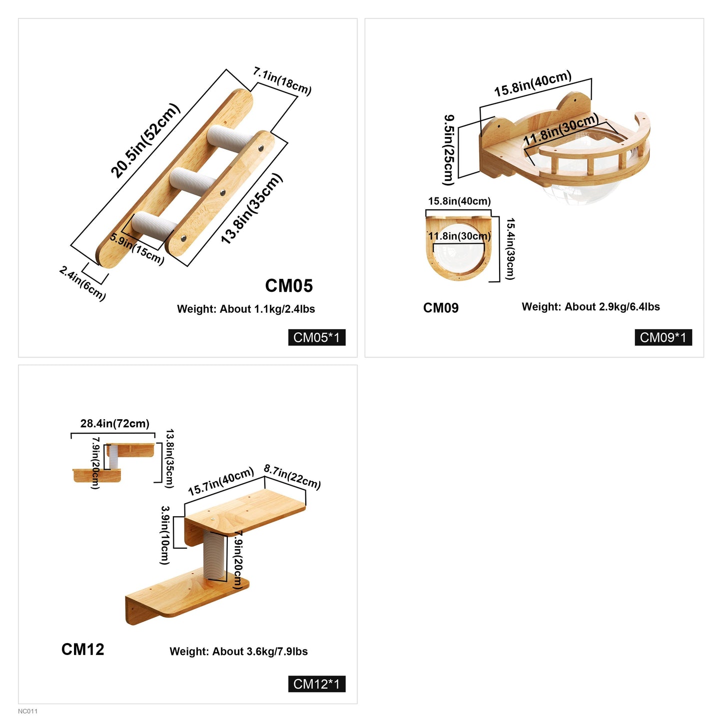 Modular Cat Wall Furniture Set for Small Spaces, Wall Mounted Bubble Perch, Ladder Steps & Scratching Post Shelf, for Indoor Cats & Apartments