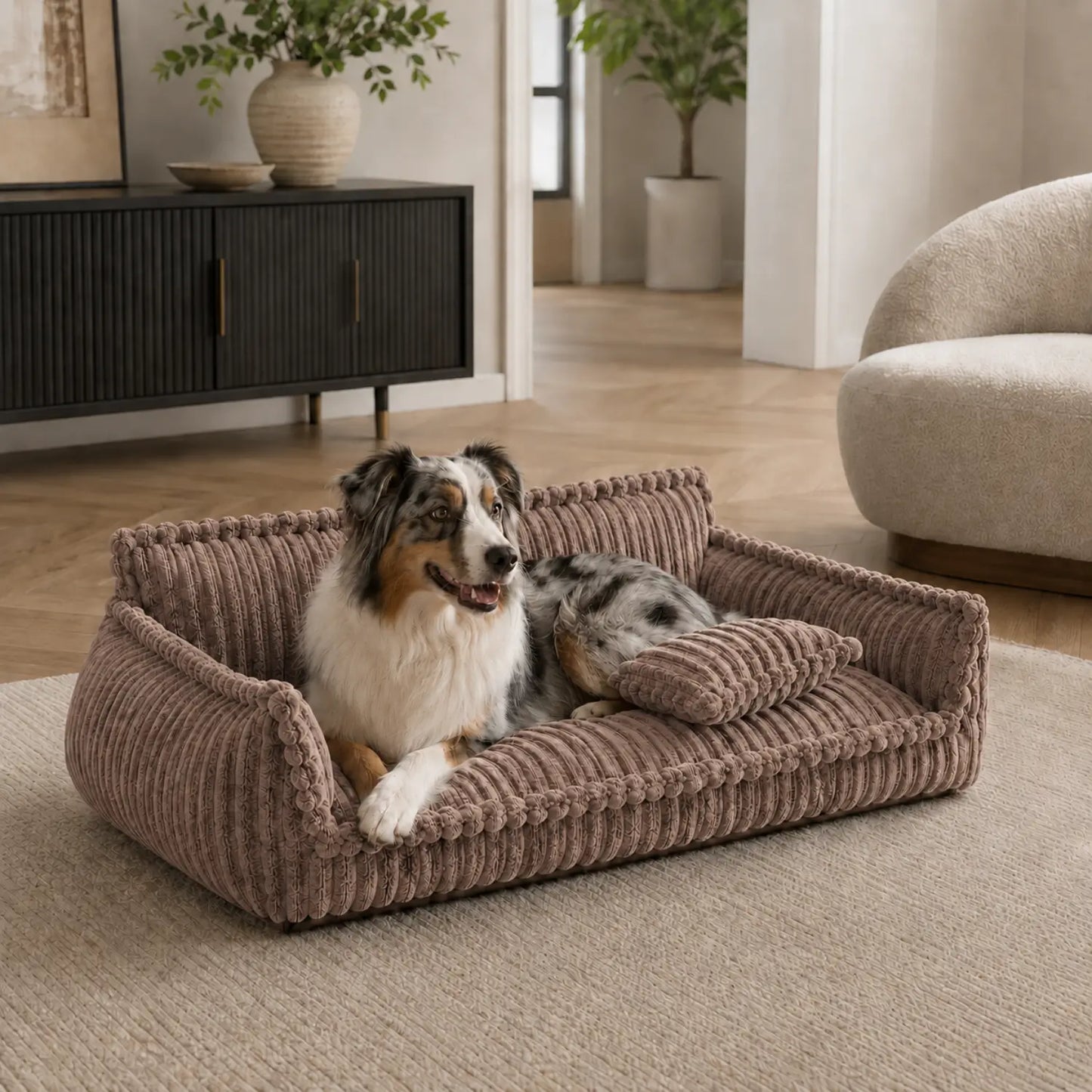 Supportive Dog Sofa Bed for Small, Medium & Large Breeds, Washable Bolster Pet Couch for Calm Sleep, Sized for Chihuahuas to German Shepherds & Labs