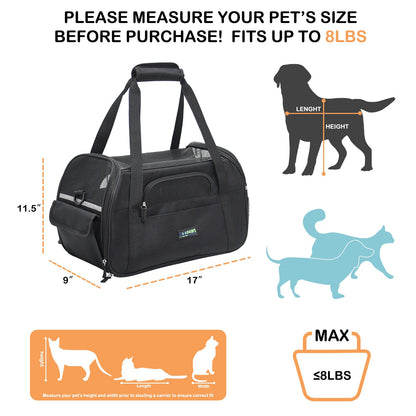 Portable Soft Pet Carrier for Kittens, Puppies & Small Dogs, Airline Underseat Cat Travel Bag with Mesh Panels & Seat Belt Loop, for Flights & Cars
