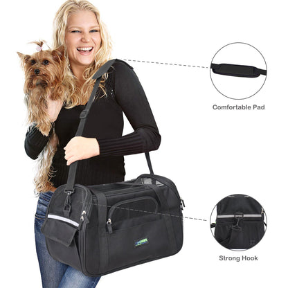 Portable Soft Pet Carrier for Kittens, Puppies & Small Dogs, Airline Underseat Cat Travel Bag with Mesh Panels & Seat Belt Loop, for Flights & Cars