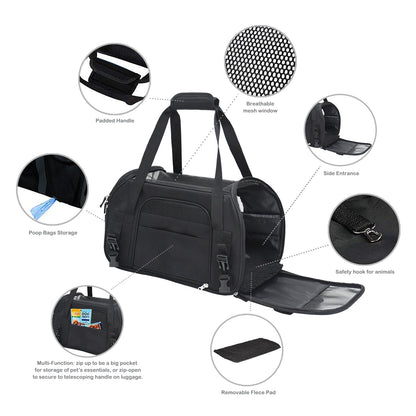 Portable Soft Pet Carrier for Kittens, Puppies & Small Dogs, Airline Underseat Cat Travel Bag with Mesh Panels & Seat Belt Loop, for Flights & Cars