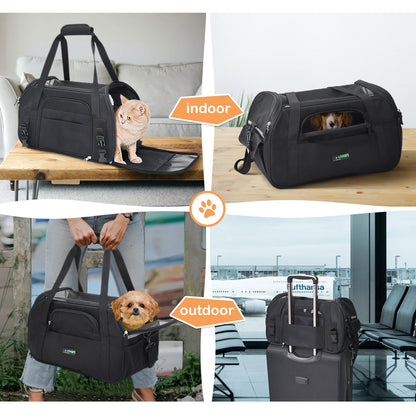 Portable Soft Pet Carrier for Kittens, Puppies & Small Dogs, Airline Underseat Cat Travel Bag with Mesh Panels & Seat Belt Loop, for Flights & Cars