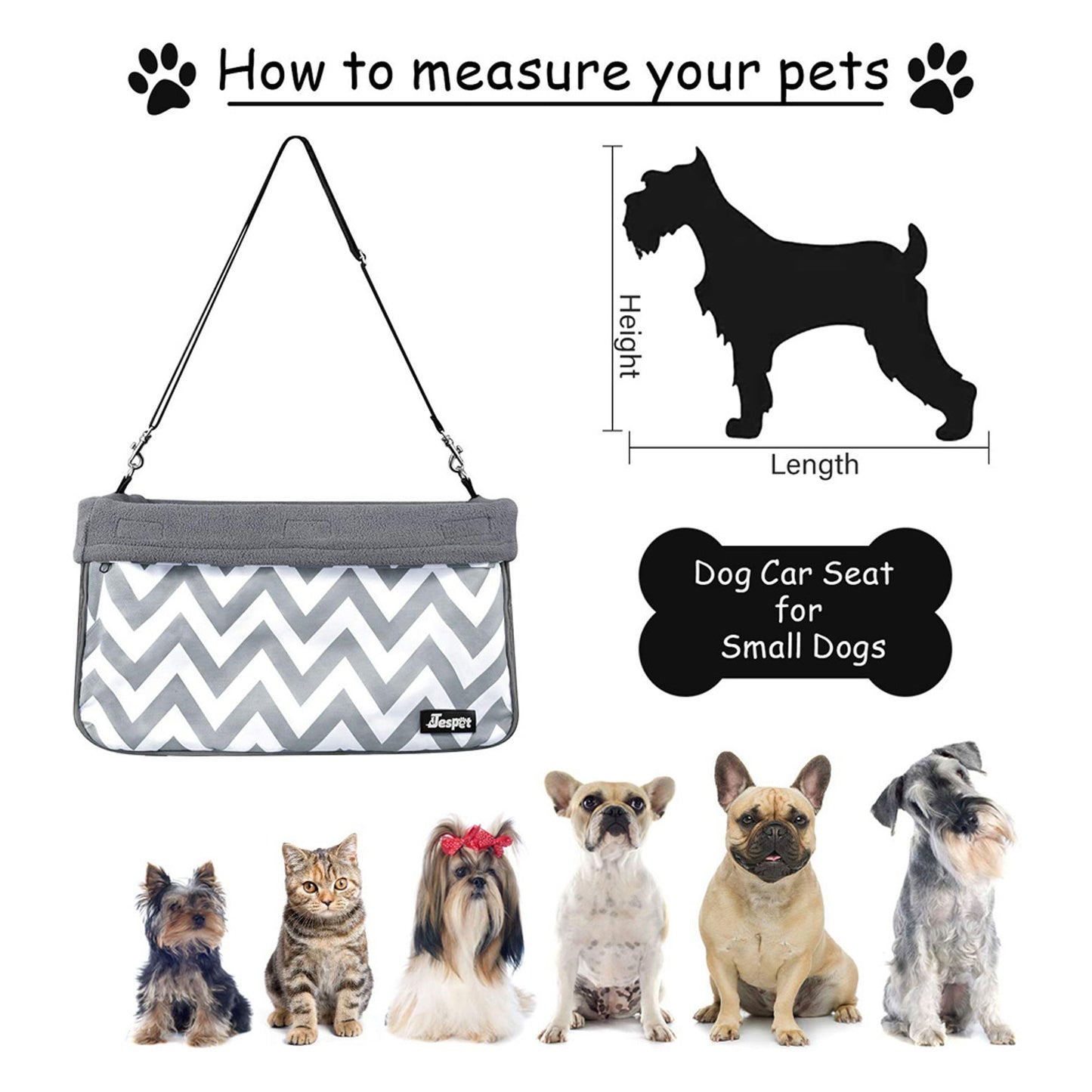 Dog Booster Car Seat for Small Dogs & Puppies, Portable Pet Car Seat with Safety Tether, Washable Sherpa Liner & Foldable Frame, for Travel & Road Trips