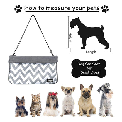 Dog Booster Car Seat for Small Dogs & Puppies, Portable Pet Car Seat with Safety Tether, Washable Sherpa Liner & Foldable Frame, for Travel & Road Trips
