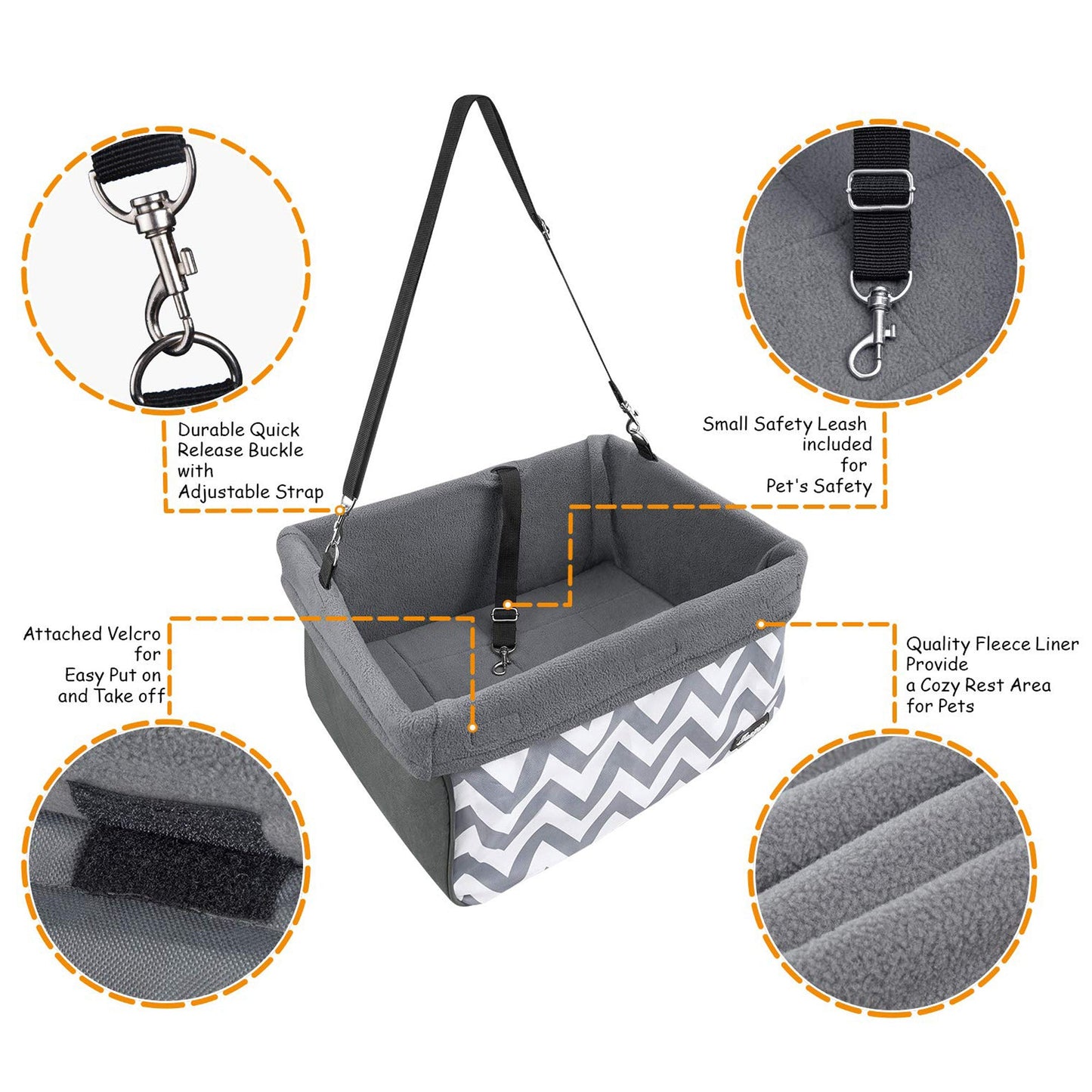 Dog Booster Car Seat for Small Dogs & Puppies, Portable Pet Car Seat with Safety Tether, Washable Sherpa Liner & Foldable Frame, for Travel & Road Trips