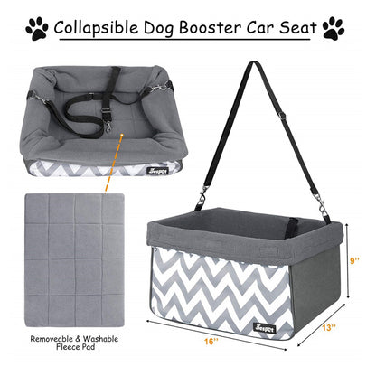Dog Booster Car Seat for Small Dogs & Puppies, Portable Pet Car Seat with Safety Tether, Washable Sherpa Liner & Foldable Frame, for Travel & Road Trips