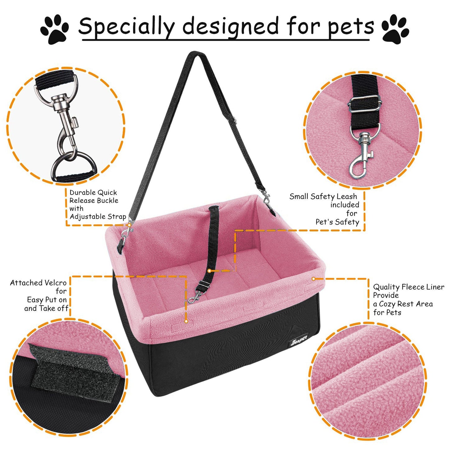 Portable Dog Car Seat for Small Dogs, Cats & Puppies up to 24 lbs, Booster Pet Seat with Adjustable Seat Belt Tether & Machine Washable Plush Liner