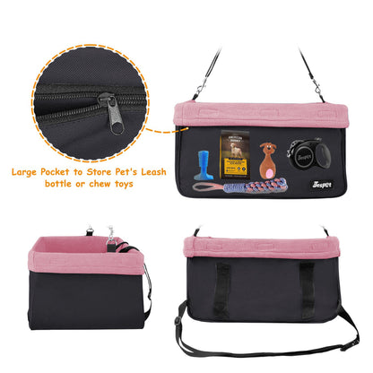 Portable Dog Car Seat for Small Dogs, Cats & Puppies up to 24 lbs, Booster Pet Seat with Adjustable Seat Belt Tether & Machine Washable Plush Liner