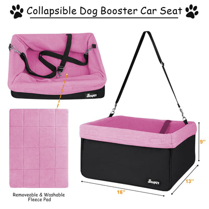 Portable Dog Car Seat for Small Dogs, Cats & Puppies up to 24 lbs, Booster Pet Seat with Adjustable Seat Belt Tether & Machine Washable Plush Liner