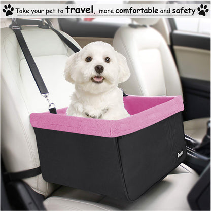 Portable Dog Car Seat for Small Dogs, Cats & Puppies up to 24 lbs, Booster Pet Seat with Adjustable Seat Belt Tether & Machine Washable Plush Liner