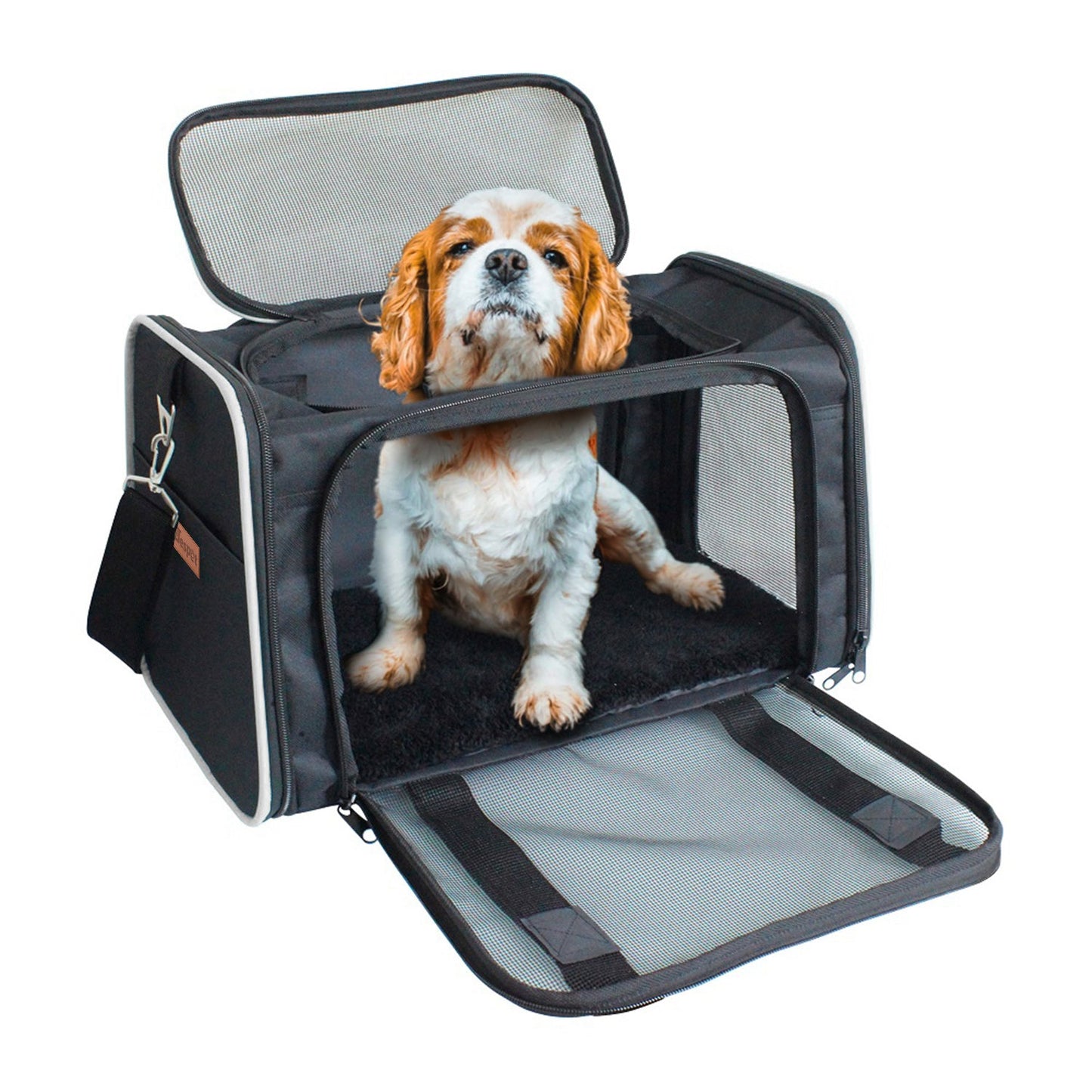 Durable Soft-Sided Travel Carrier for Small Dogs & Cats up to 19 lbs, Waterproof Pet Bag with Mesh Windows & Seat Belt Strap, for Car & Vet Trips