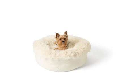 Luxe Faux Fur Donut Pet Bed for Cats & Small Dogs, Calming Plush Round Cuddler with Removable Washable Cover, for Snuggling, Bedrooms & Living Rooms