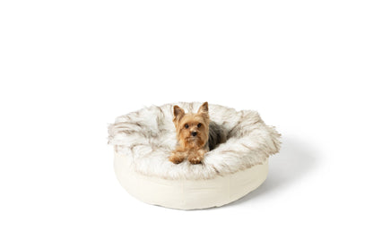 Calming Faux Fur Donut Pet Bed for Small Dogs & Cats, Anti-Anxiety Round Cuddler with Removable Washable Cover, Plush Bed for Sleeping & Napping