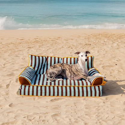 Striped Water-Repellent Dog Sofa Bed for Medium & Large Dogs, Foldable Bolster Pet Couch for Crates, Naps & Living Rooms, Soft Supportive Cushion