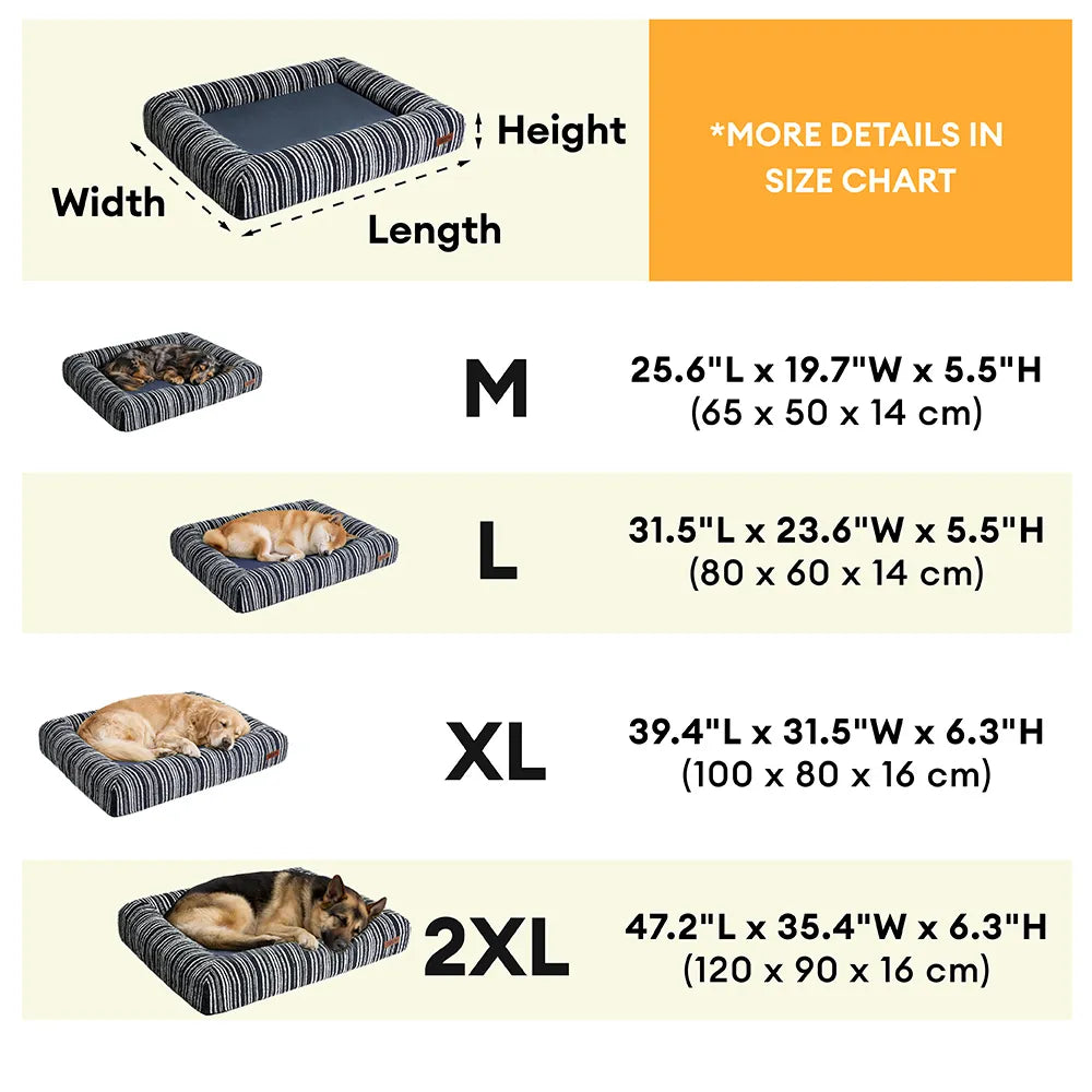 Orthopedic Dog Bed for Small, Medium & Large Dogs, Memory Foam Bolster Sofa Pet Bed, Washable Cover, Non-Slip Bottom, for Sleeping, Crates & Couches