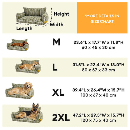 Striped Bolster Dog Sofa Bed for Small, Medium & Large Dogs, Egg Crate Foam Pet Couch Bed with Washable Cover, Non-Slip, for Cats, Naps & Living Rooms
