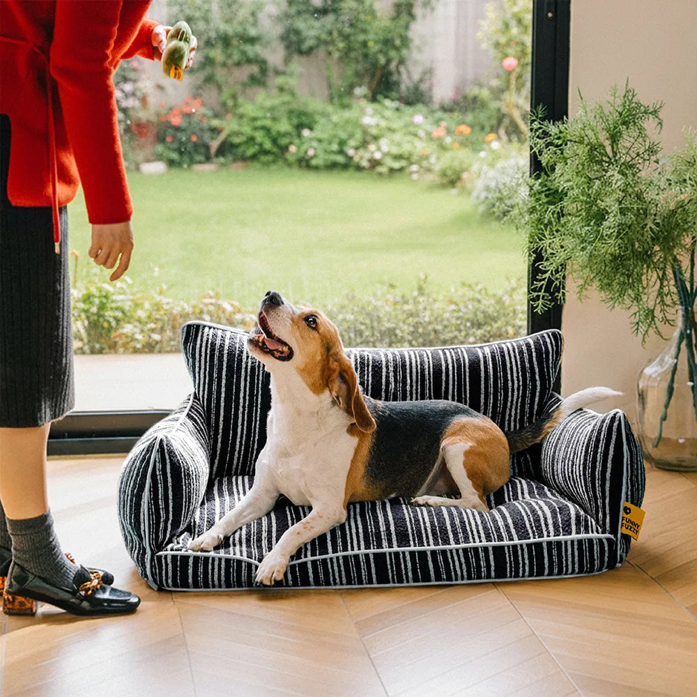 Striped Bolster Dog Sofa Bed for Small, Medium & Large Dogs, Egg Crate Foam Pet Couch Bed with Washable Cover, Non-Slip, for Cats, Naps & Living Rooms