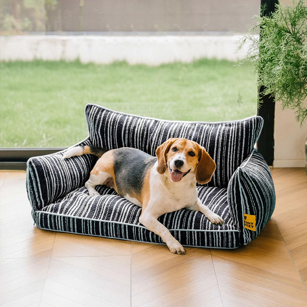 Striped Bolster Dog Sofa Bed for Small, Medium & Large Dogs, Egg Crate Foam Pet Couch Bed with Washable Cover, Non-Slip, for Cats, Naps & Living Rooms
