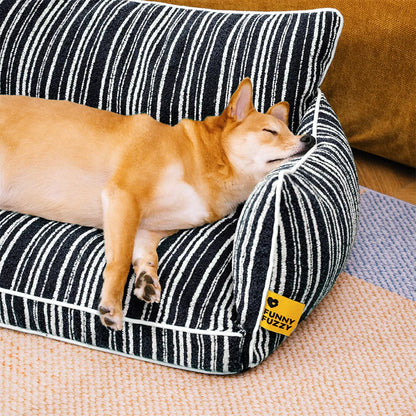 Striped Bolster Dog Sofa Bed for Small, Medium & Large Dogs, Egg Crate Foam Pet Couch Bed with Washable Cover, Non-Slip, for Cats, Naps & Living Rooms