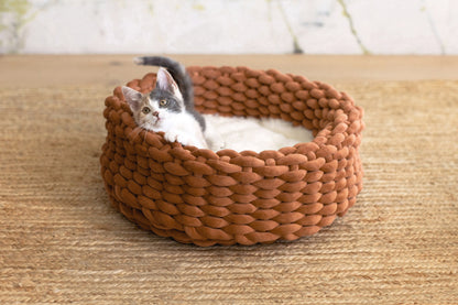 Plush Velvet Cat Bed for Indoor Cats & Kittens, Soft Knotted Weave Calming Pet Bed with Adjustable Shape, for Sleeping, Lounging & Cozy Corners