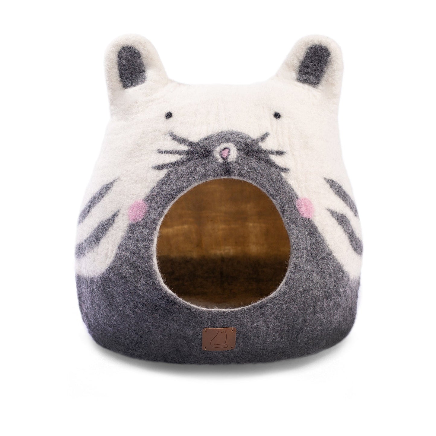 Cute Kitty Felted Wool Cat Cave for Indoor Cats & Kittens, Handcrafted Peekaboo Hideaway Bed with Ears & Whiskers, for Napping, Hiding & Playing