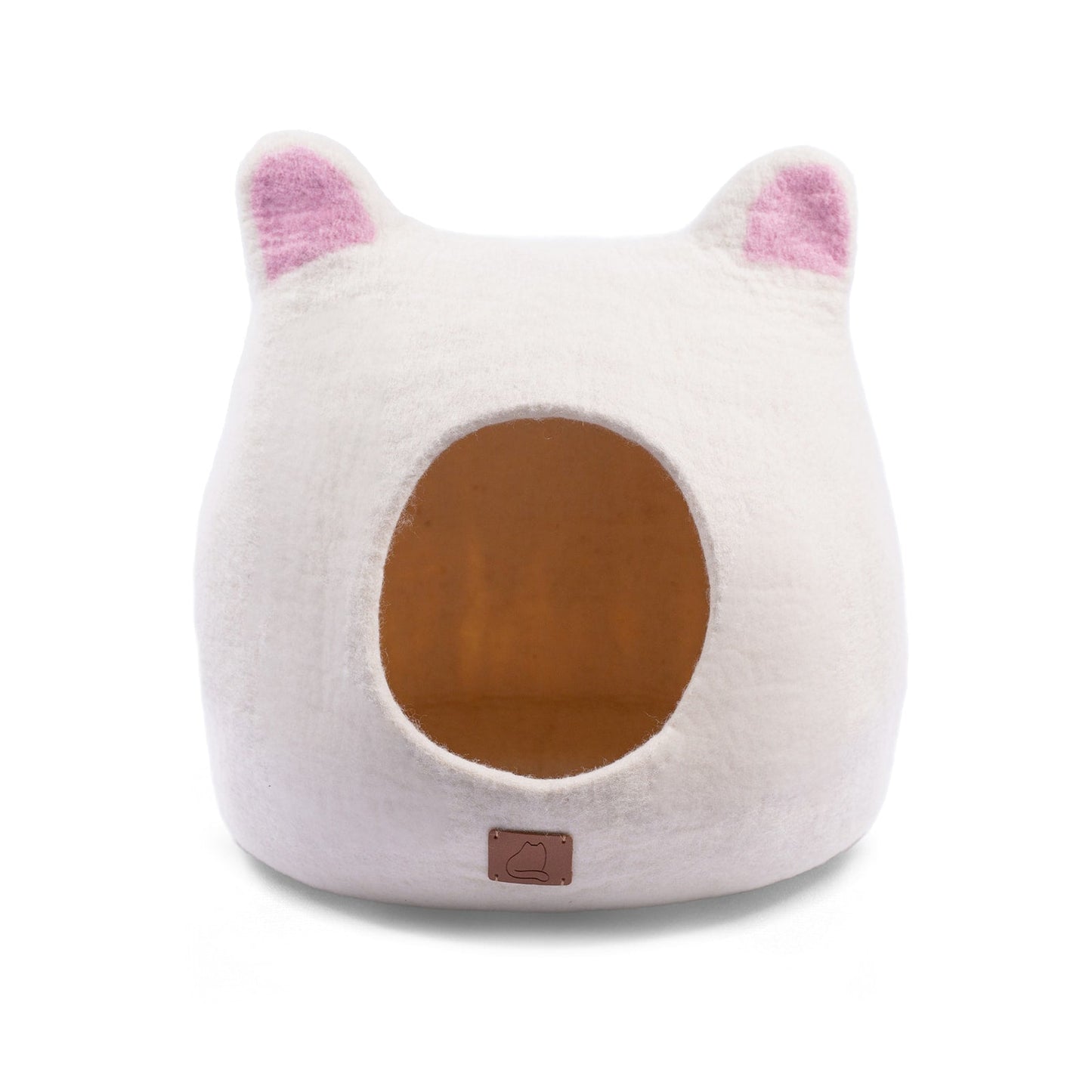 Handmade Felted Wool Cat Cave with Accent Ears for Indoor Cats & Kittens, Two-Tone Peekaboo Hideaway Bed for Napping, Hiding & Modern Home Decor