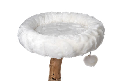 Bolstered Cat Tree Perch Bed for Cats Under 15 Lbs, Round Replacement Perch Cushion with Raised Sides & Pom-Pom Toy, Easy Screw-On Installation