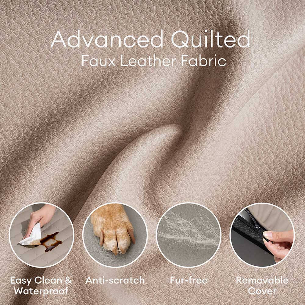 Faux Leather Orthopedic Dog Bed for Large & Extra Large Dogs, Waterproof Foldable Sofa-Style Pet Lounge, Easy-Clean Removable Covers, Indoor & Patio