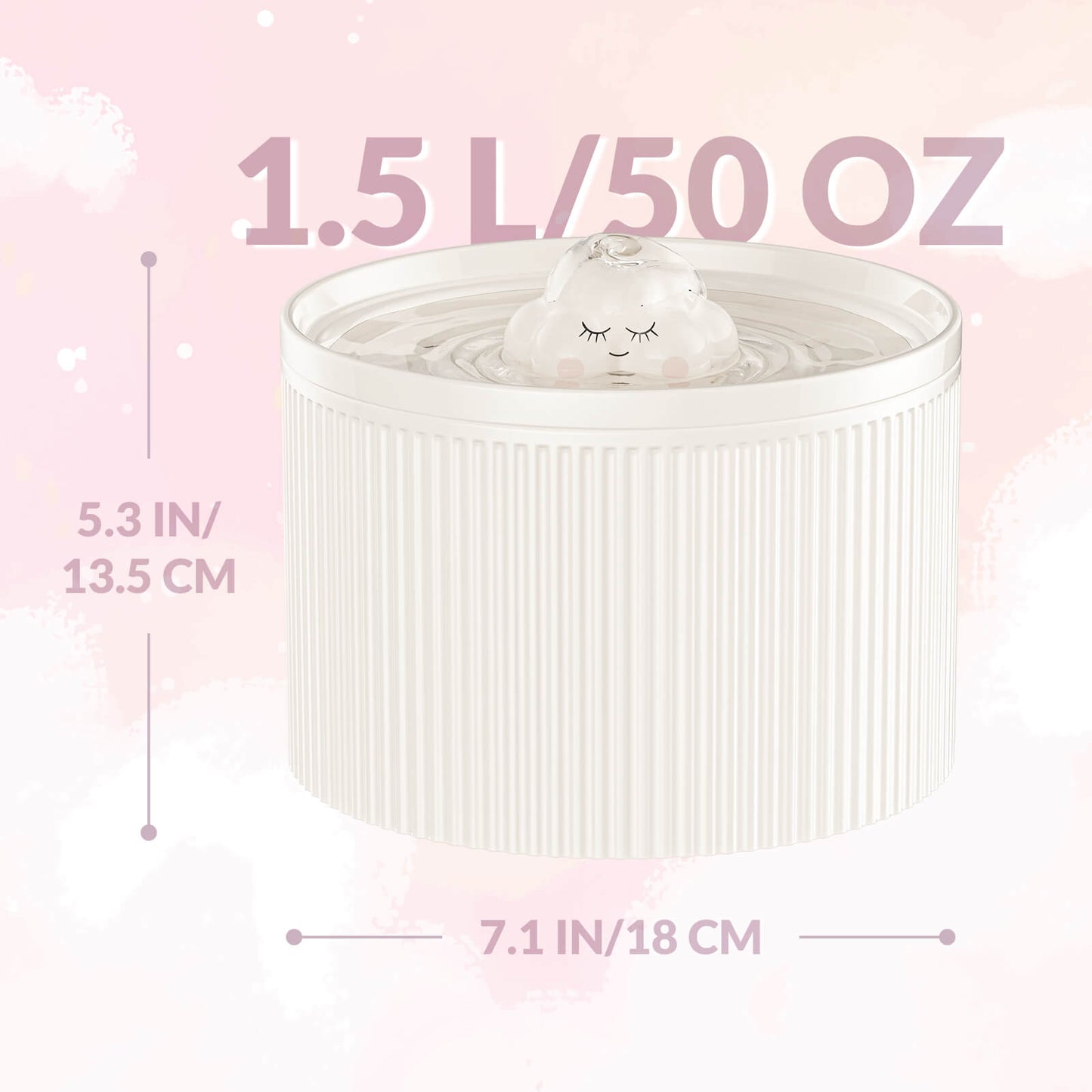 Cloud-Shaped Ceramic Cat Water Fountain 50oz, Quiet Automatic Pet Drinking Fountain with Multi-Layer Filter & Auto Power-Off, for Cats & Kittens