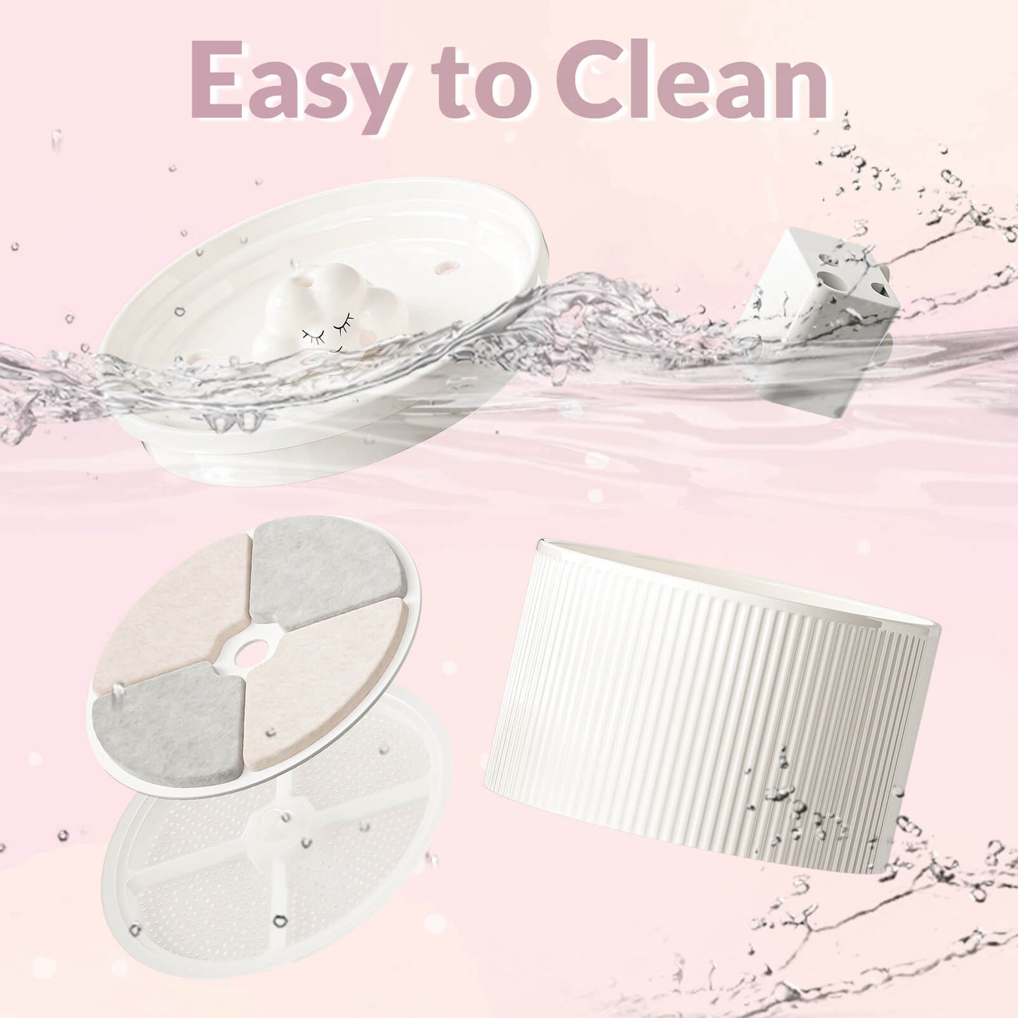 Cloud-Shaped Ceramic Cat Water Fountain 50oz, Quiet Automatic Pet Drinking Fountain with Multi-Layer Filter & Auto Power-Off, for Cats & Kittens