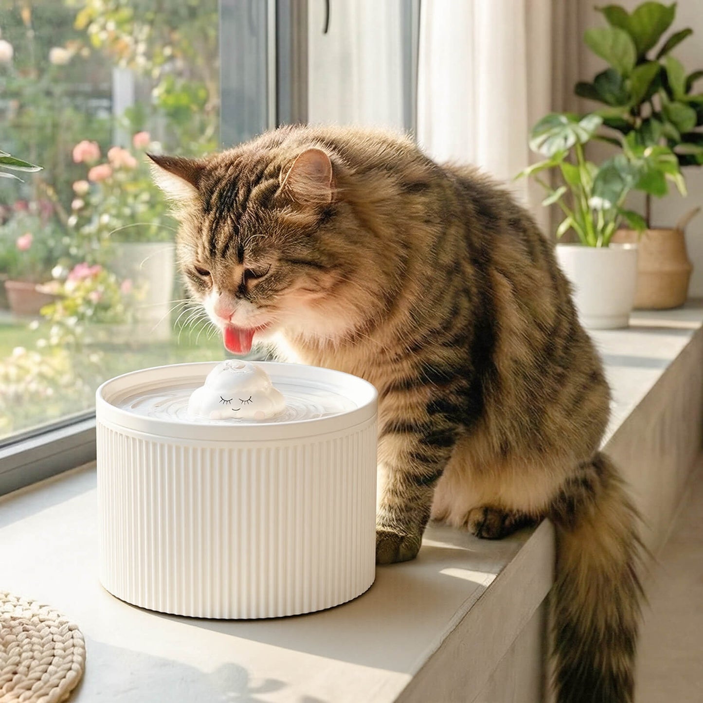 Cloud-Shaped Ceramic Cat Water Fountain 50oz, Quiet Automatic Pet Drinking Fountain with Multi-Layer Filter & Auto Power-Off, for Cats & Kittens