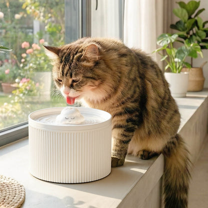 Cloud-Shaped Ceramic Cat Water Fountain 50oz, Quiet Automatic Pet Drinking Fountain with Multi-Layer Filter & Auto Power-Off, for Cats & Kittens