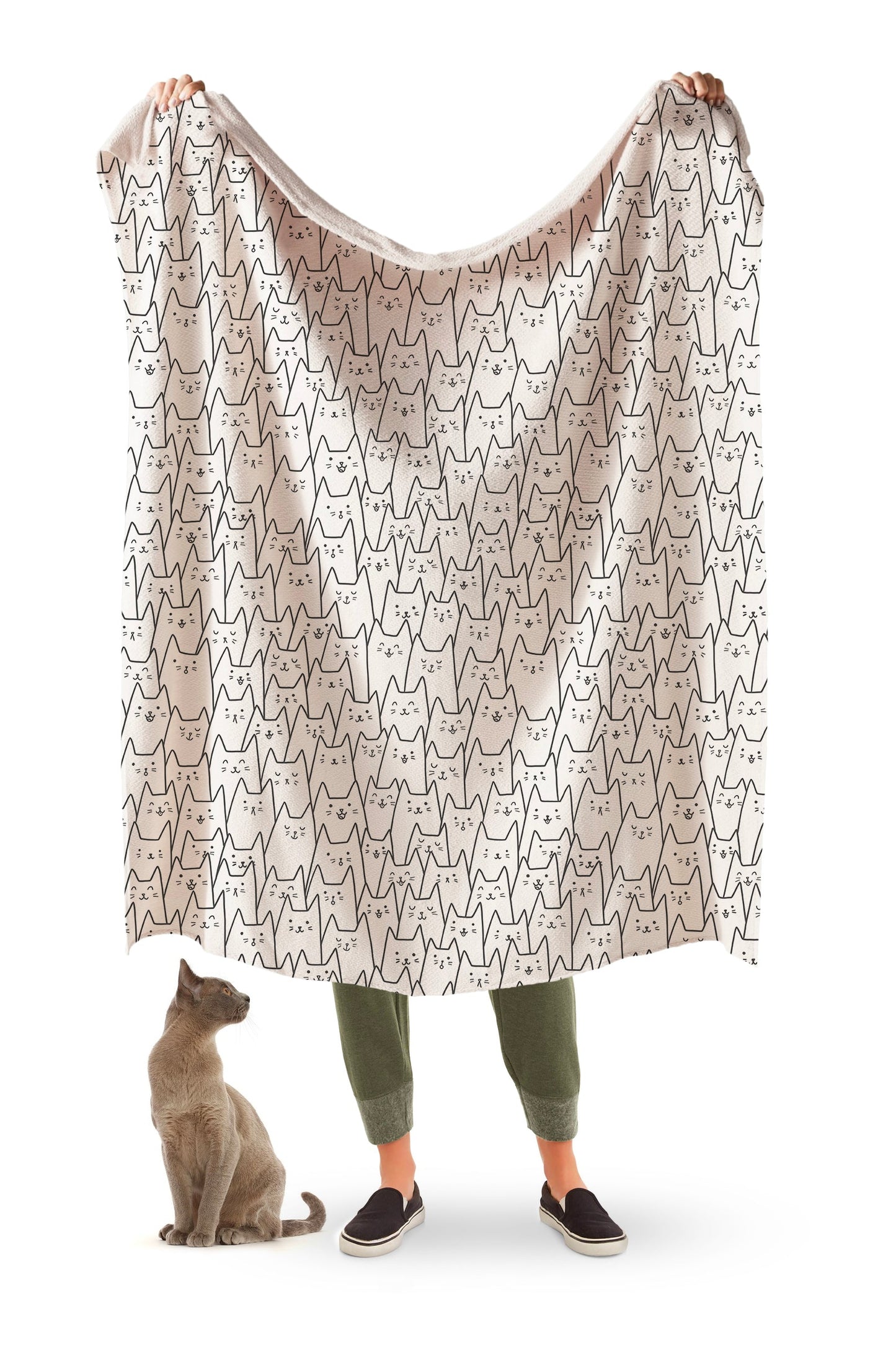 Cat Print Sherpa Throw Blanket for Cat Lovers, Soft Cozy Fleece Lined Kitty Face Blanket for Couches, Beds, Chairs, Travel & Year-Round Snuggling