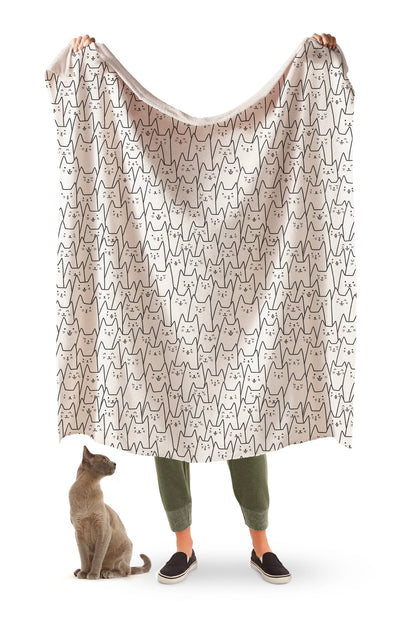 Cat Print Sherpa Throw Blanket for Cat Lovers, Soft Cozy Fleece Lined Kitty Face Blanket for Couches, Beds, Chairs, Travel & Year-Round Snuggling