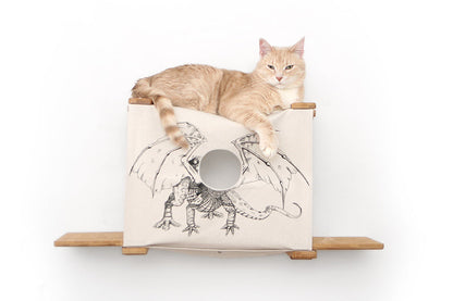 Wall-Mounted Covered Cat Cubby Bed with Side Perches for Indoor Cats, Enclosed Hideaway Cat Wall Furniture for Privacy, Climbing, Lounging & Play