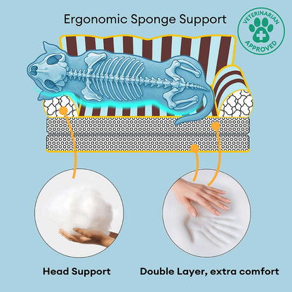 Striped Water-Repellent Dog Sofa Bed for Medium & Large Dogs, Foldable Bolster Pet Couch for Crates, Naps & Living Rooms, Soft Supportive Cushion