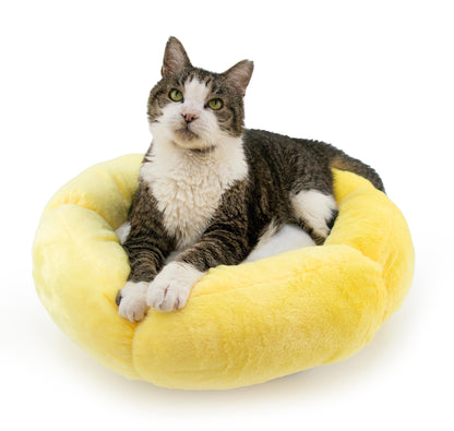 Sun Shaped Cat Bed for Cats & Small Dogs, Calming Faux Fur Round Pet Bed with Bolstered Sides, Cozy Anti-Anxiety Nest for Sleeping & Lounging