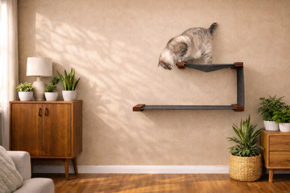 Double Decker Wall-Mounted Cat Hammock Set for Multi-Cat Homes, Two-Level Hanging Bed with Privacy Wall, Canvas Cat Wall Furniture for Climbing & Naps