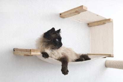 Double Decker Wall-Mounted Cat Hammock Set for Multi-Cat Homes, Two-Level Hanging Bed with Privacy Wall, Canvas Cat Wall Furniture for Climbing & Naps