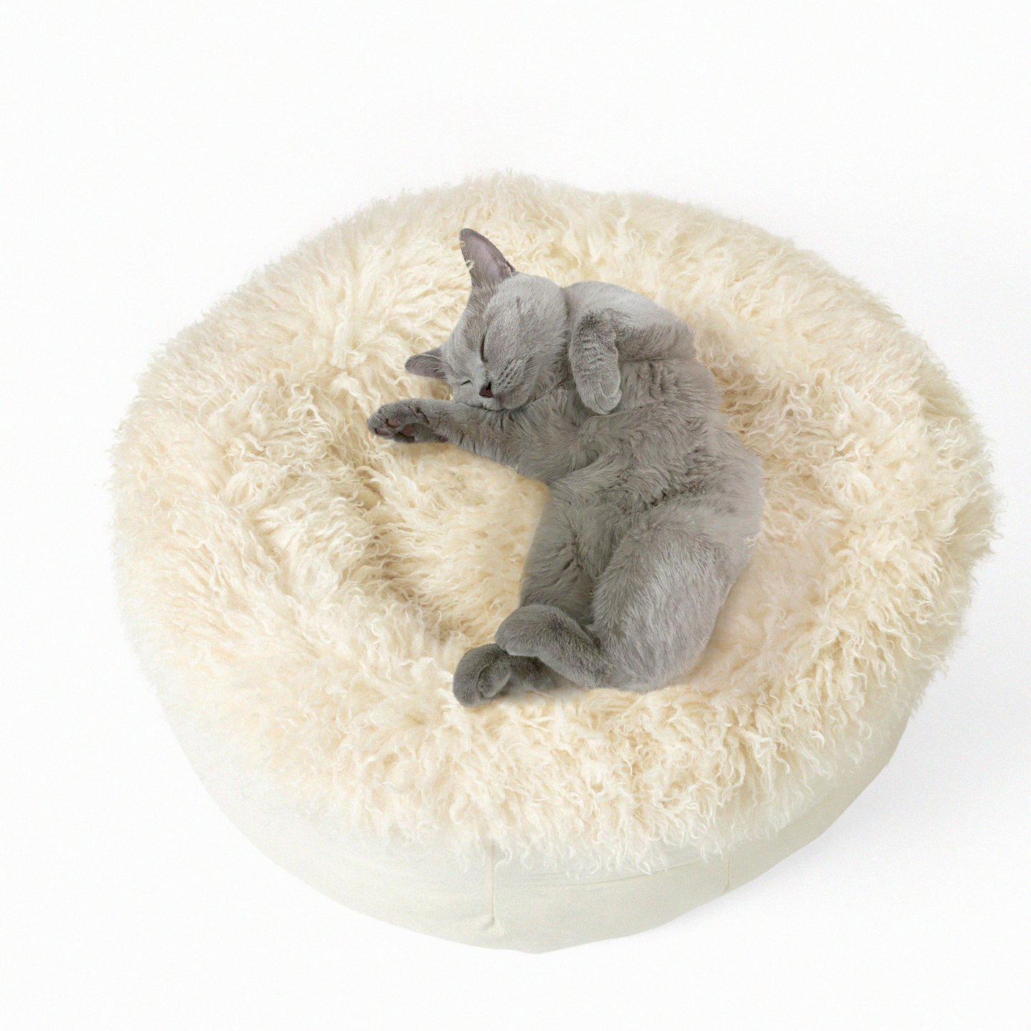 Luxe Faux Fur Donut Pet Bed for Cats & Small Dogs, Calming Plush Round Cuddler with Removable Washable Cover, for Snuggling, Bedrooms & Living Rooms