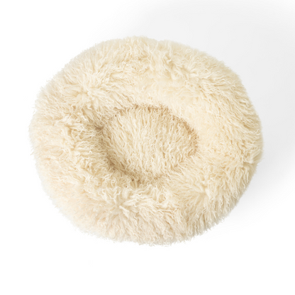 Luxe Faux Fur Donut Pet Bed for Cats & Small Dogs, Calming Plush Round Cuddler with Removable Washable Cover, for Snuggling, Bedrooms & Living Rooms