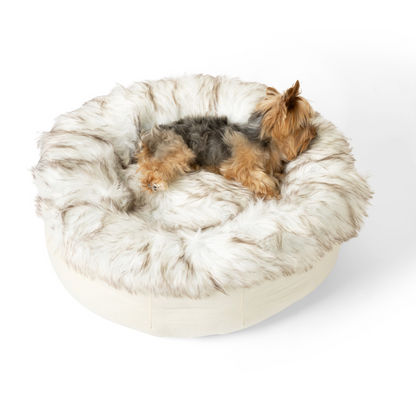 Calming Faux Fur Donut Pet Bed for Small Dogs & Cats, Anti-Anxiety Round Cuddler with Removable Washable Cover, Plush Bed for Sleeping & Napping
