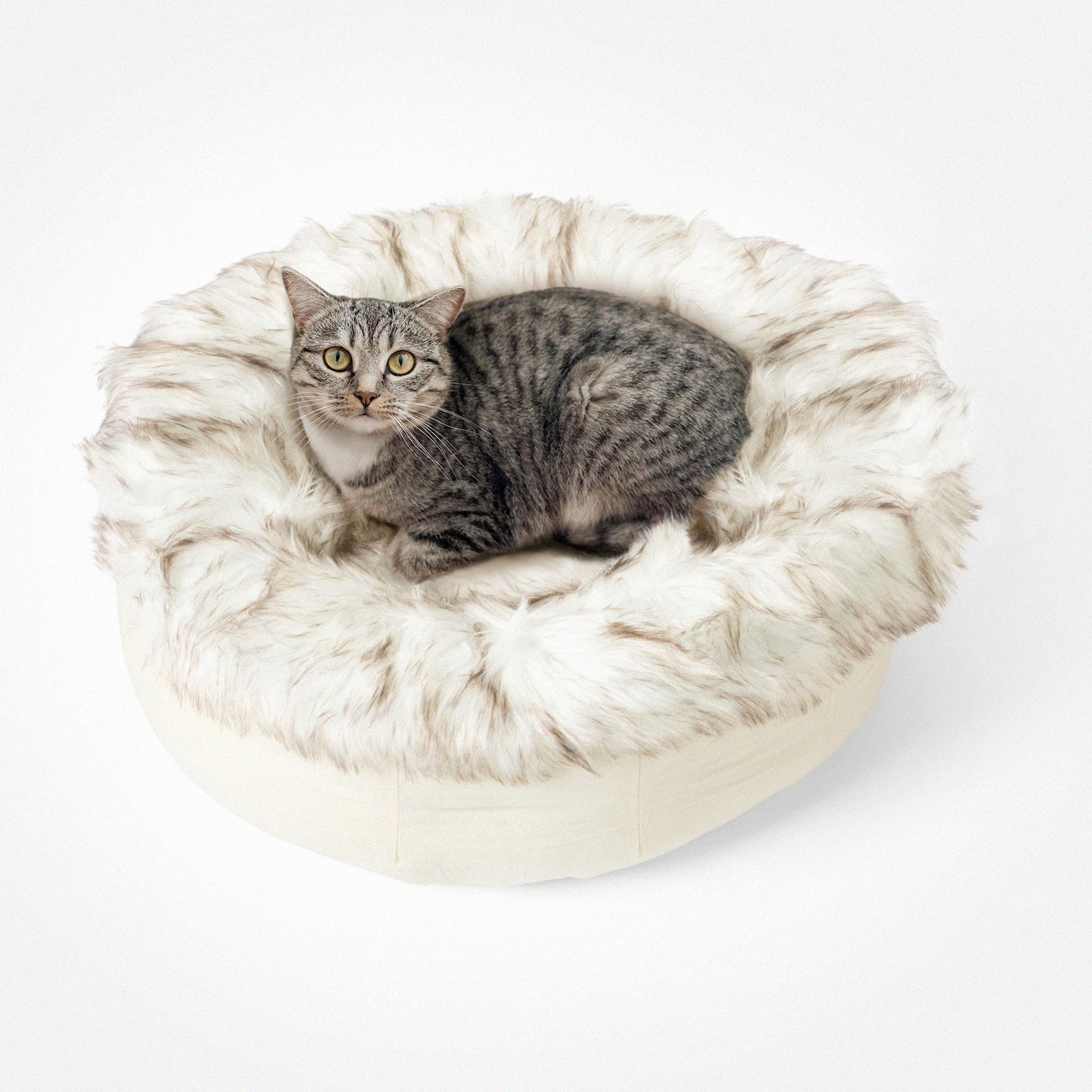 Calming Faux Fur Donut Pet Bed for Small Dogs & Cats, Anti-Anxiety Round Cuddler with Removable Washable Cover, Plush Bed for Sleeping & Napping