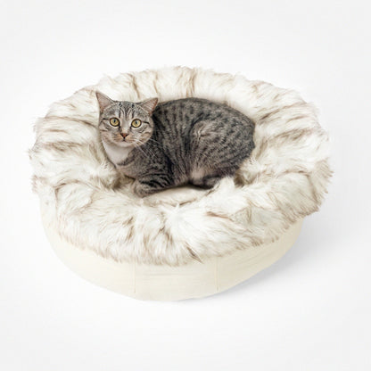 Calming Faux Fur Donut Pet Bed for Small Dogs & Cats, Anti-Anxiety Round Cuddler with Removable Washable Cover, Plush Bed for Sleeping & Napping