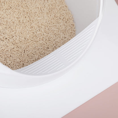 Semi-Enclosed Space Capsule Cat Litter Box for Indoor Cats, High-Sided Anti-Scatter Litter Pan with Exit Ramp & Scoop, Easy Clean for Small Spaces