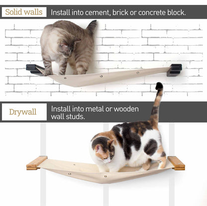 Wall-Mounted Cat Hammock Bed for Indoor Cats, Modular Hanging Lounge with Bamboo Mounting Planks, Stud-Mount Cat Wall Furniture for Napping & Climbing