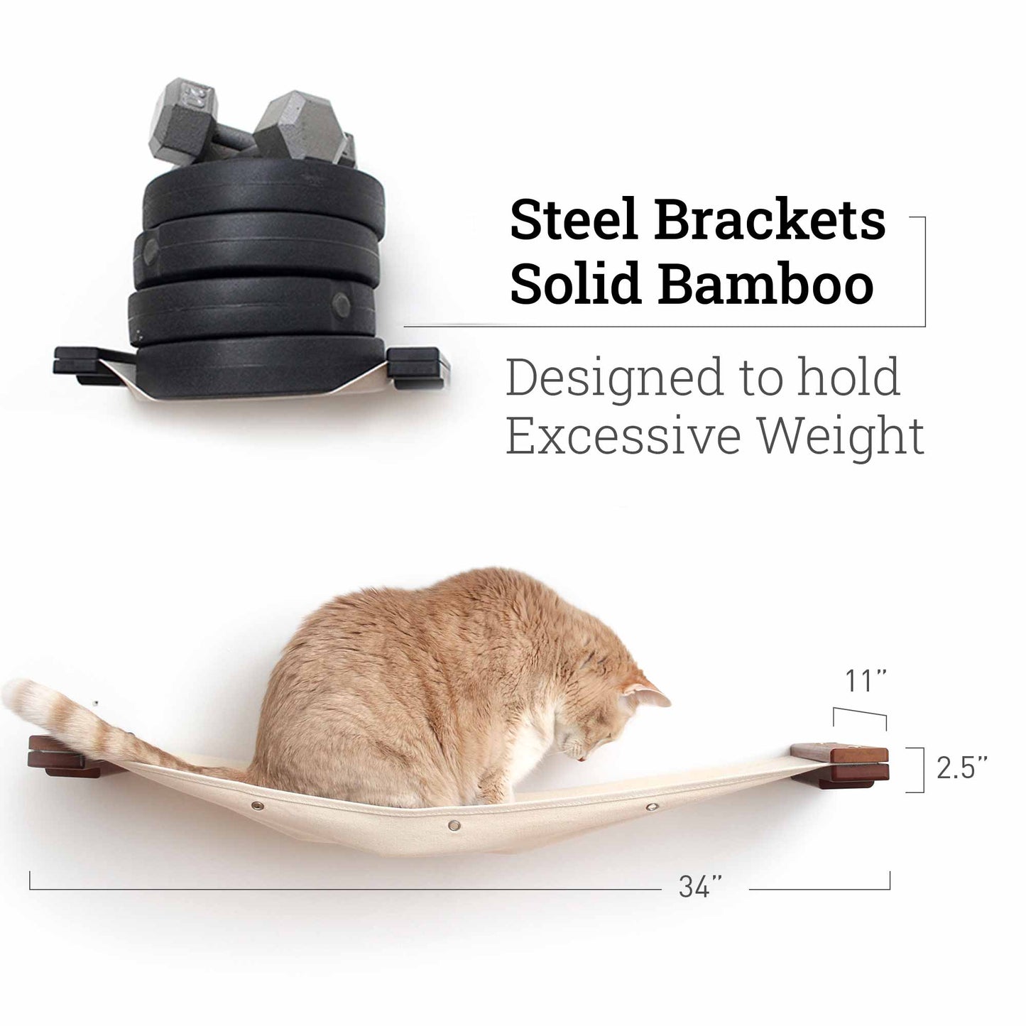 Wall-Mounted Cat Hammock Bed for Indoor Cats, Modular Hanging Lounge with Bamboo Mounting Planks, Stud-Mount Cat Wall Furniture for Napping & Climbing