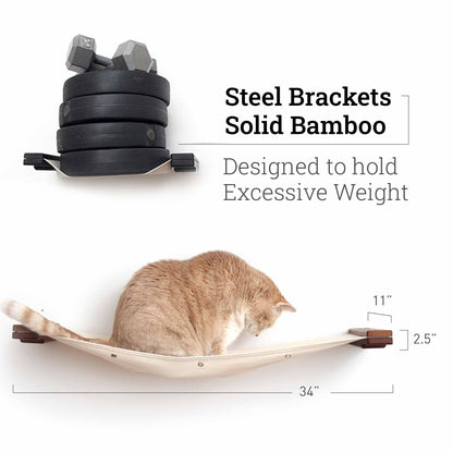 Wall-Mounted Cat Hammock Bed for Indoor Cats, Modular Hanging Lounge with Bamboo Mounting Planks, Stud-Mount Cat Wall Furniture for Napping & Climbing