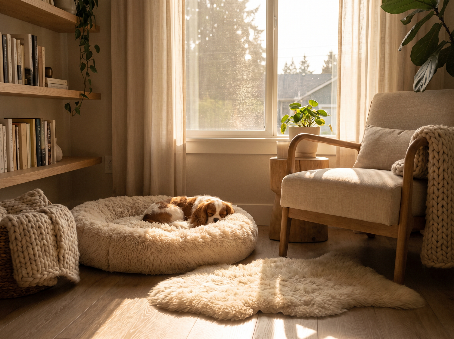 Cozy pet bed by the window
