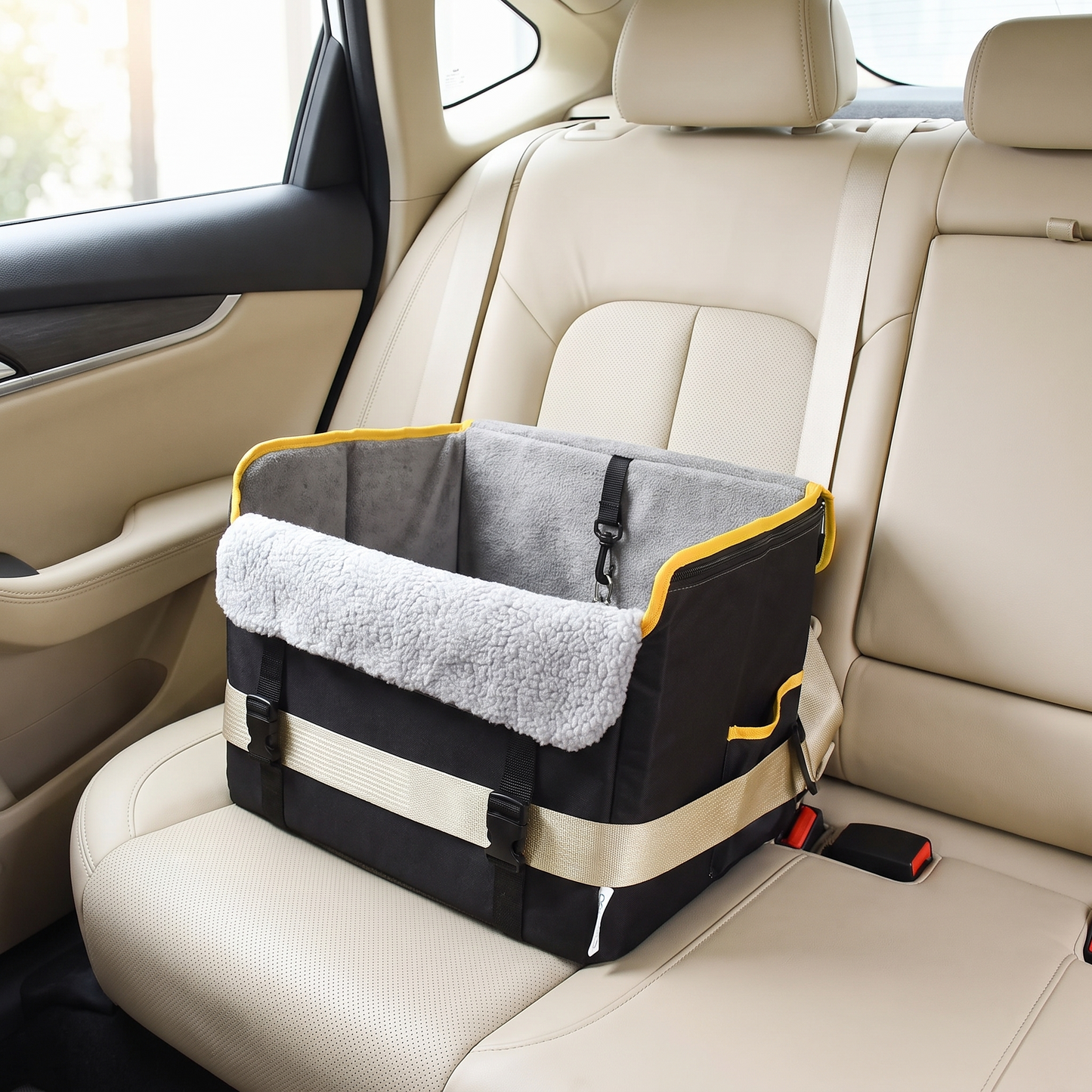 Portable Dog Booster Car Seat for Small & Medium Dogs, Waterproof Travel Pet Car Bed with Safety Leash, Foldable Elevated Seat for Pets up to 25 lbs